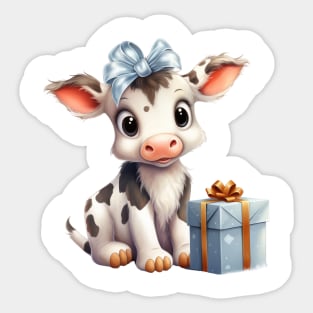 Baby Christmas Cow With Gift Sticker